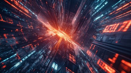 Obraz premium Futuristic Cityscape Digital Data Streams Flowing