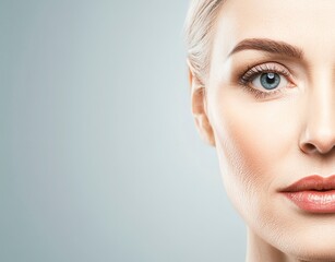 Naklejka premium A woman with a light blue eye and a white face