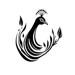 Fototapeta premium Elegant Peacock with Floral Design: A Black and White Artistic Illustration