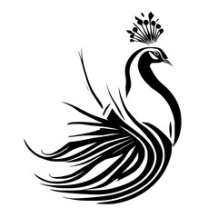Monochrome Peacock: An Abstract Avian Masterpiece in Black and White.  Elegant, stylized bird design, perfect for nature lovers and art enthusiasts.