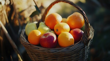 Basket Filled with Oranges, Apples, and Pears Outdoor