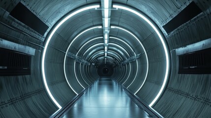 Fototapeta premium Futuristic Circular Tunnel with Bright Neon Lights