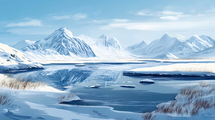 Obraz premium Iceland winter scene. Winter Lagoon. Illustration