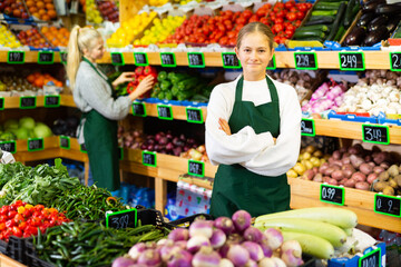 Hardworking fifteen-year-old girl who works part-time in a store as a trainee saleswoman