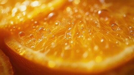 Close-up of freshly cut orange slices with water droplets