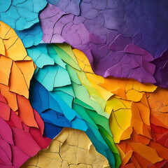 Fototapeta premium Cracked layered rainbow abstract made of textured paper and clay relief background