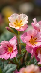 Fototapeta premium Close-Up of Delicate Pink and White Primroses