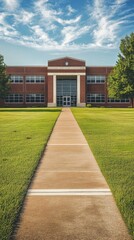 on the way to school or university with a meadow with copy space vertically 9:16