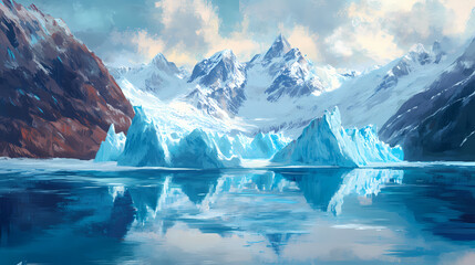 Fototapeta premium Glaciers in laguna san rafael. Winter Lagoon. Illustration