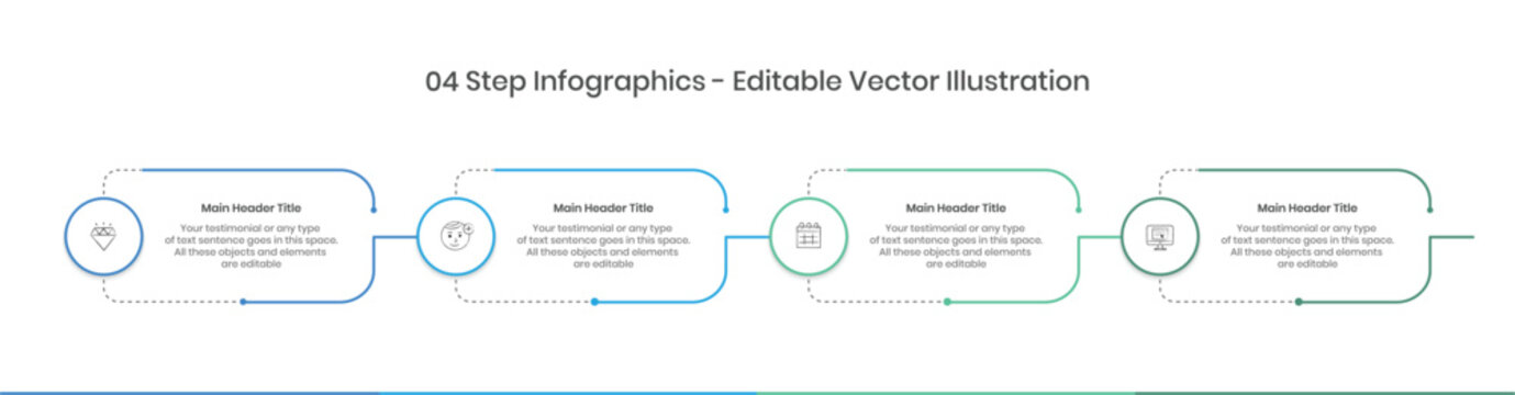 4 Steps Infographics Design Template - Graph, Pie chart, workflow layout, rectangle diagram, brochure, report, presentation, web design Editable Vector illustration