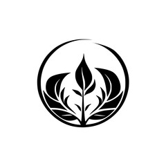 Elegant Plant Leaves Circle Design: Minimalist Botanical Logo, Nature Symbol, Black and White Vector Graphic