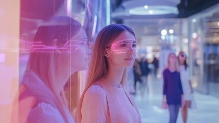 Obraz premium Young Woman Experiencing Augmented Reality In A Modern Mall