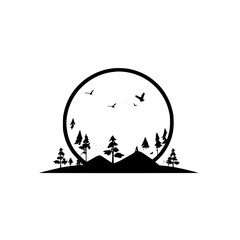 Serene Monochromatic Landscape: Minimalist Mountain and Forest Scene.  A peaceful nature view, perfect for home or office decor.  Simple, elegant artwork.