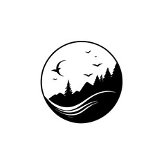 Obraz premium Majestic Mountain River Landscape: Birds in Flight, Scenic View, Nature Photography