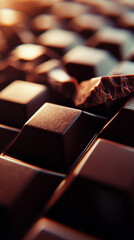 Rich Dark Chocolate Squares Arranged in a Delectable Pattern in Warm Light Setting