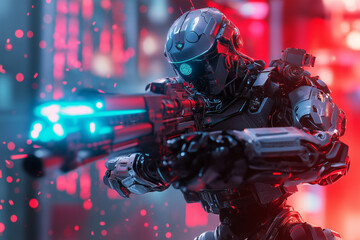 A futuristic cyberpunk robot with a sleek, high-tech design, glowing neon accents, and intricate mechanical details.