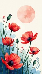 Fototapeta premium Abstract watercolor poppy flowers arrangement, poppies, bouquet