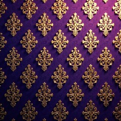 Antique-style damask fabric with purple and gold hues, gold accents, damask fabric
