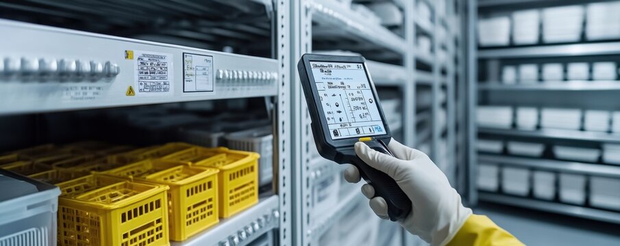 Maintaining Optimal Cold Storage Temperatures A Worker Checks Food Freshness and Safety in a Modern Warehouse Facility, Ensuring High-Quality Food Products Through Rigorous Quality Assurance Measures