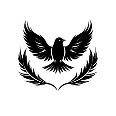 Majestic Bird in Flight: A Symbol of Peace and Freedom.  Black and white vector graphic design, perfect for logo, emblem, or spiritual art.