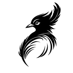 Obraz premium Elegant Black Bird Feather Design: Abstract Wildlife Vector Art. Perfect for nature lovers, tattoo artists, and graphic designers seeking a sophisticated avian symbol.