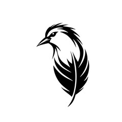 Bird and Feather: Abstract Black and White Animal Design. Perfect for logo, emblem, or tattoo. Nature-inspired graphic art.
