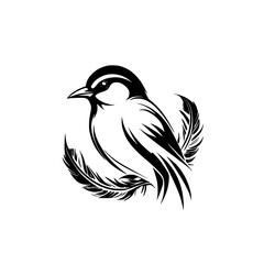Elegant Bird Silhouette with Feathers: Nature-Inspired Vector Graphic