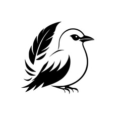Elegant Bird with Feathers: Minimalist Black and White Vector Logo Design
