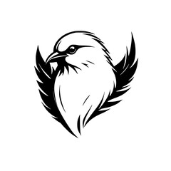 Majestic Bird of Prey: Black and White Vector Art. This striking graphic features a stylized eagle with outstretched wings, perfect for logo design or wildlife-themed projects.
