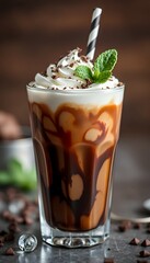 Iced Mocha with Whipped Cream and Chocolate Shavings