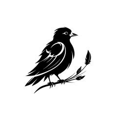 Blackbird Silhouette on Branch: Elegant Wildlife Vector Graphic