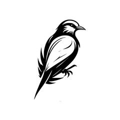 Elegant Bird Silhouette: Black and White Avian Vector Graphic