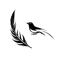 Obraz premium Elegant Magpie Bird with Feather: Black and White Minimalist Avian Art Design