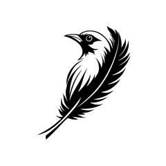 Elegant Bird Silhouette with Feather: A Minimalist Vector Design. Perfect for logos, branding, and nature-themed projects.  Black and white aesthetic.