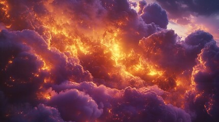Dramatic Sky with Fiery Clouds and Purple Hues Mesmerizing Celestial Display