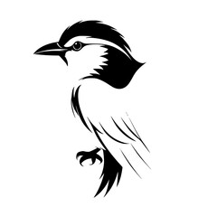 Elegant Bird Silhouette: Monochrome Avian Art, Wildlife Vector Graphic