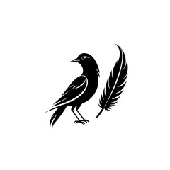 Black Bird Silhouette with Feather: Elegant Nature Graphic Design, Minimalist Vector Illustration, Perfect for Logo or Icon