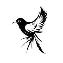 Obraz premium Elegant Bird Silhouette: A Black and White Vector Illustration of a Bird in Flight. Perfect for nature lovers and design enthusiasts.