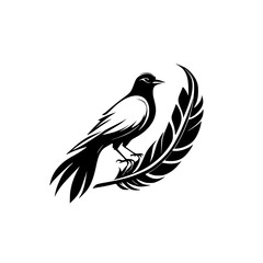 Elegant Bird Silhouette with Feather: A Minimalist Nature Design