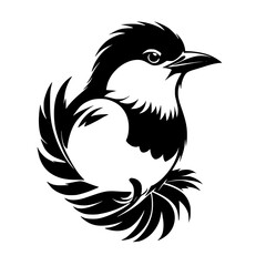 Elegant Bird Silhouette: Black and White Avian Vector Graphic