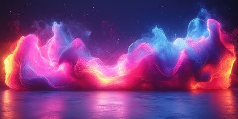 Neon light text effect editable typography design glowing in pink and blue colors against purple background