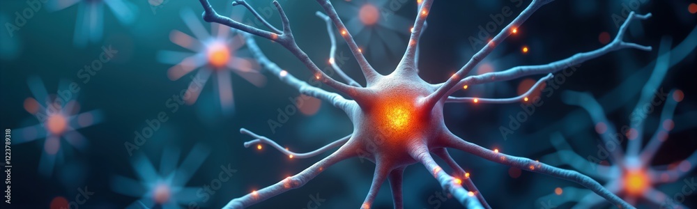 Aufkleber Neuron network structure shows electrical signals transmission. Nerve cells function in human nervous system. Illustrates scientific research on neural impulses. View of complex neuron network.