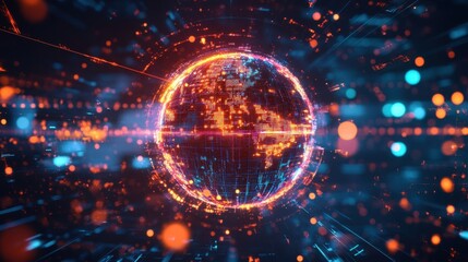 A kinetic digital tapestry floating above a compact metropolis showcasing the constant ebb and flow of global trade through luminous currencies and transactional icons.