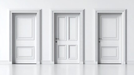 Obraz premium Minimalist Scene of White Doors in Various Open Positions Against Bright White Background