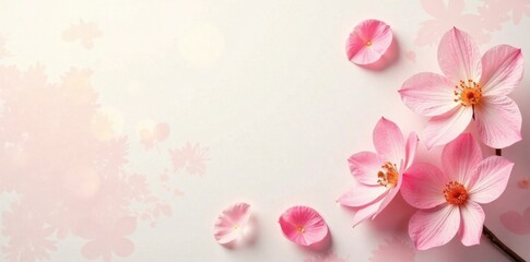 Fototapeta premium Delicate petals blend with gentle brushstrokes on a creamy white backdrop, pastel, watercolor, floral