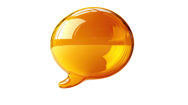 Glossy Orange Speech Bubble: A vibrant, glossy, orange speech bubble, isolated against a transparent background, perfect for showcasing your message or adding a dynamic touch to your design.
