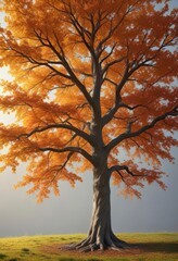 Fototapeta premium Botanical drawing of a tree with changing leaves, summer, spring, nature