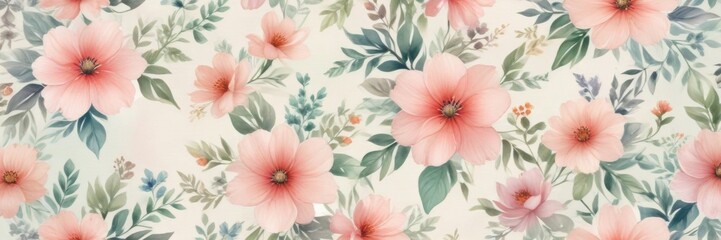 Delicate watercolor floral pattern on a soft pastel background , spring, garden, floral