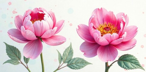 Delicate watercolor peony flowers , colorful flowers, spring blooms