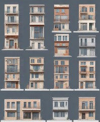 Fototapeta premium Building exterior architectural plan flat vector illustration set, Architecture, Flat Illustration,